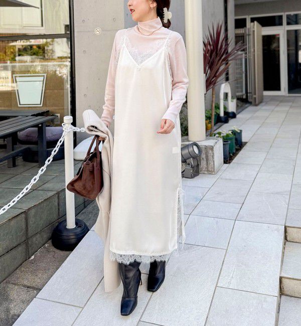 NOLLEY'S sophi「ウォッシャブルトリミングレースサテンキャミワンピース」|ワンピース|