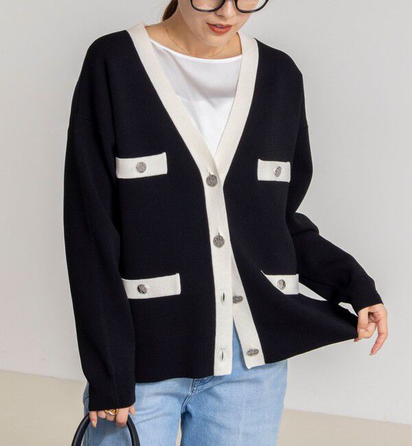 NOLLEY'S「《手洗い可能》スムース配色Vネックカーディガン」|カーディガン|