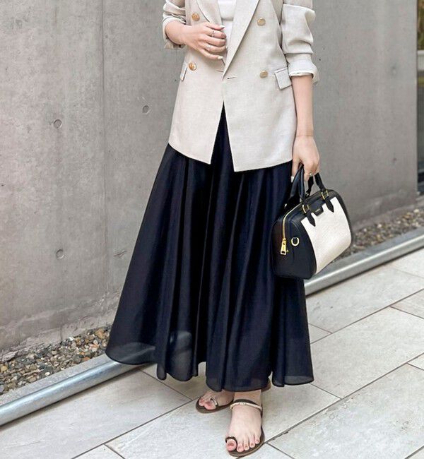 NOLLEY'S sophi「ウォッシャブルシアーボリュームフレアロングスカート」|フレア|ブラック