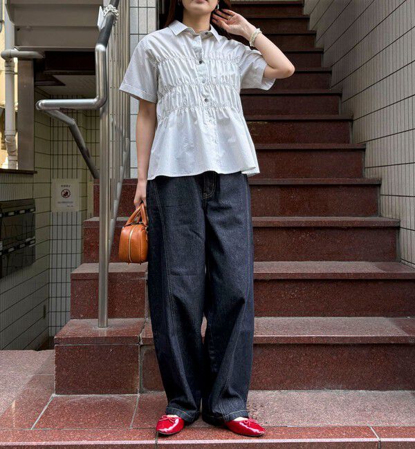 fredy emue「シャーリング半袖シャツ」|シャツ・ブラウス|