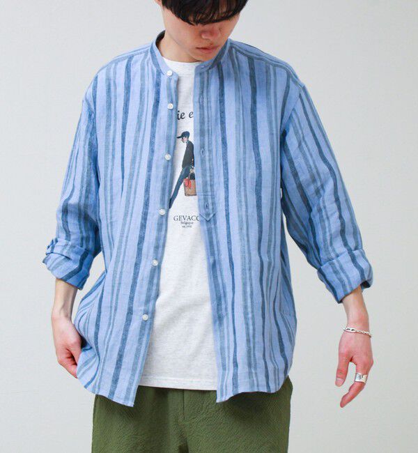 GLOSTER「【リネン100％】バンドカラーシャツ」|シャツ・ブラウス|