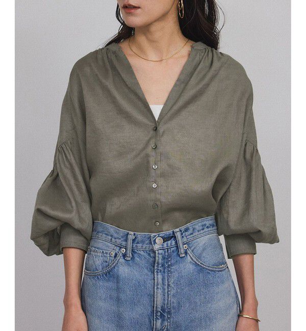 SALON adam et rope'「リネンスキッパーギャザーブラウス / ［GENTLE LINEN］」|シャツ・ブラウス|グレーサブ(09)