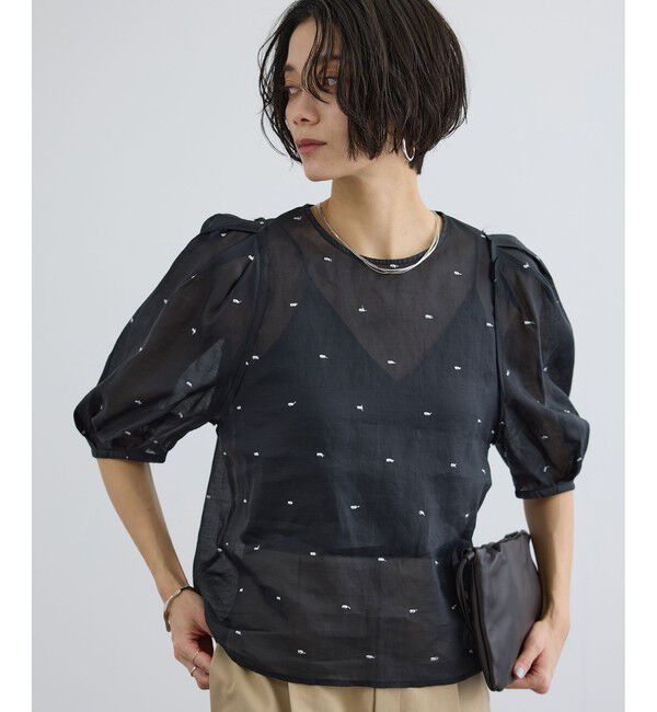 SALON adam et rope'「【WEB限定】ラメドットシアーボリュームスリーブブラウス / イージーケア」|シャツ・ブラウス|