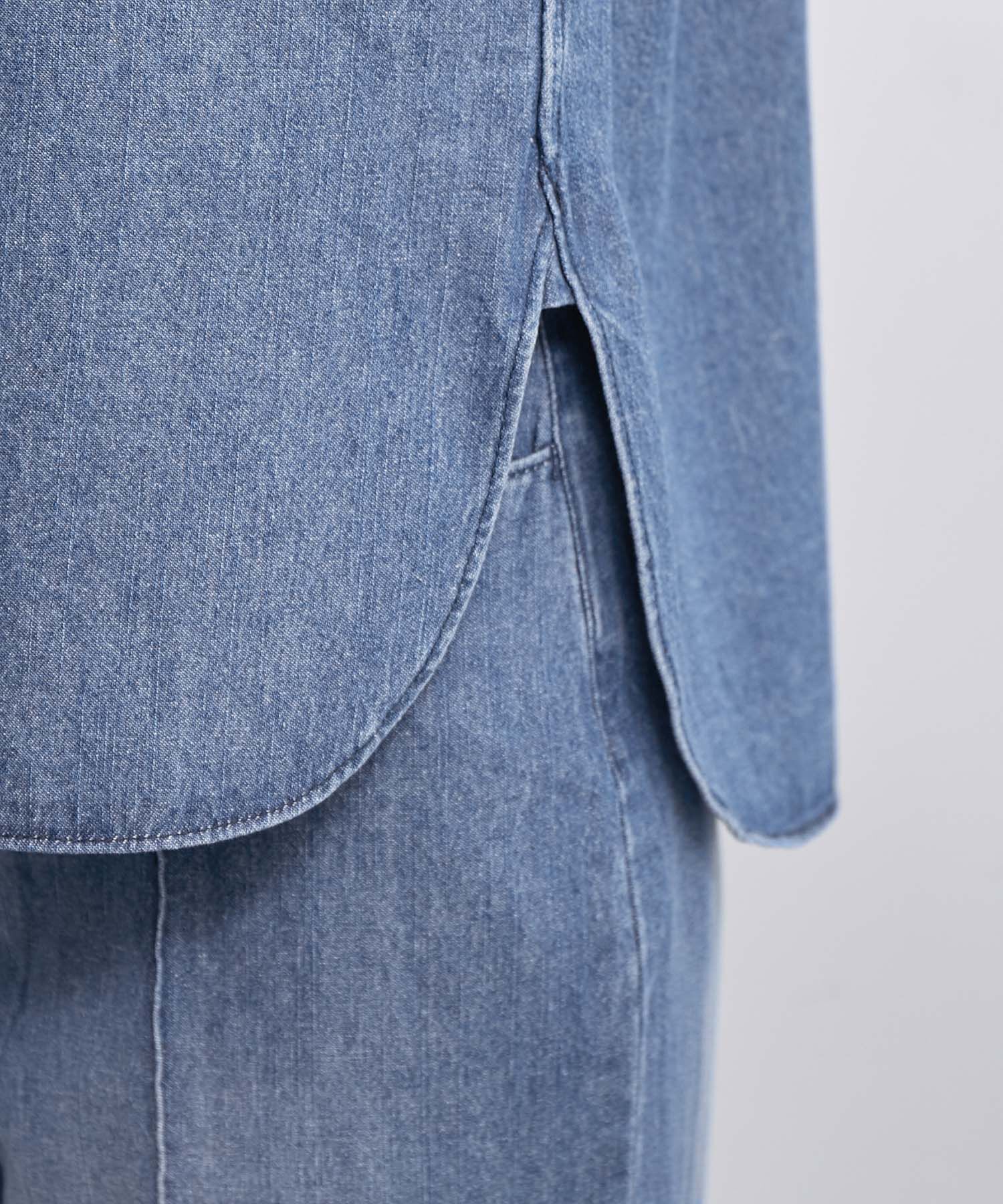 ROPE「【雑誌掲載】【洗える】サステナブルデニムラッフルブラウス/セットアップ対応」|シャツ・ブラウス|