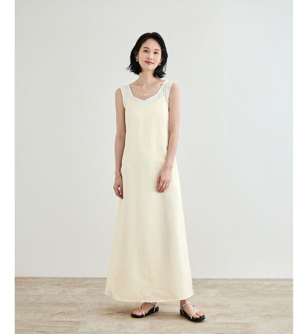 ROPE「【洗える】シャイニーサテンキャミワンピース」|ドレス|