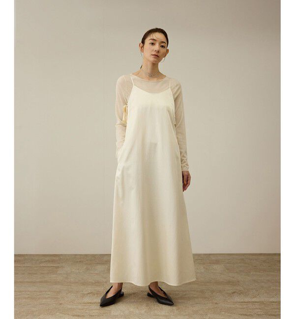ROPE「【洗える】シャイニーサテンキャミワンピース」|ドレス|