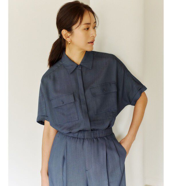 ROPE「【洗える・カセット服】バックサテン ドルマンブラウス/お仕事・通勤・セットアップ対応」|シャツ・ブラウス|ネイビー系(41)