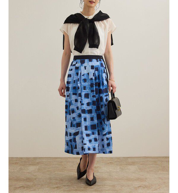 ROPE「スクエア ジオメトリックプリントスカート/イージーケア」|スカート|