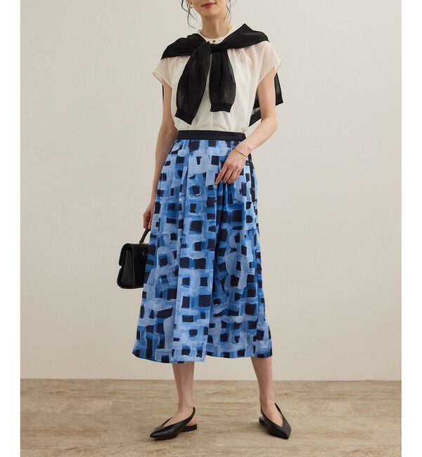 ROPE「スクエア ジオメトリックプリントスカート/イージーケア」|スカート|