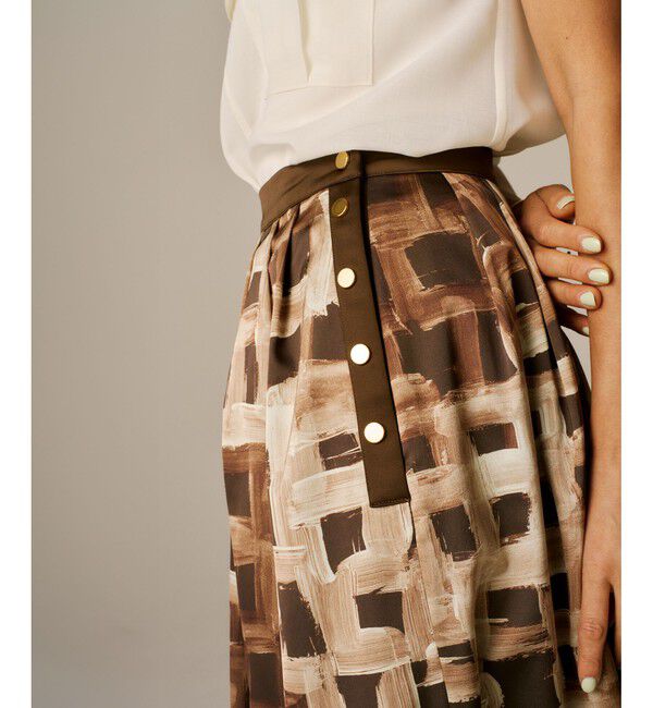 ROPE「スクエア ジオメトリックプリントスカート/イージーケア」|スカート|