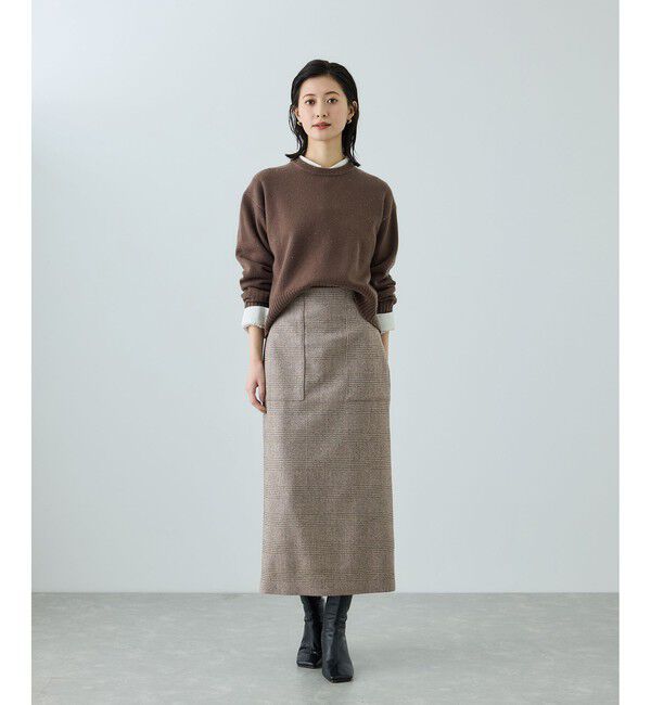 ROPE「[美人スカート]ウールレーヨンポケット付きタイトスカート(ヘリンボーン/グレンチェック)/セットアップ対応」|スカート|