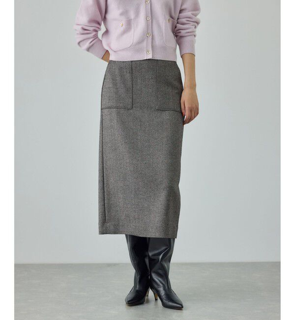 ROPE「[美人スカート]ウールレーヨンポケット付きタイトスカート(ヘリンボーン/グレンチェック)/セットアップ対応」|スカート|