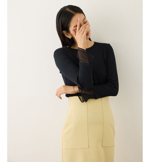 ROPE「シアーフレア袖ドッキングカットソー/イージーケア」|Tシャツ・カットソー|