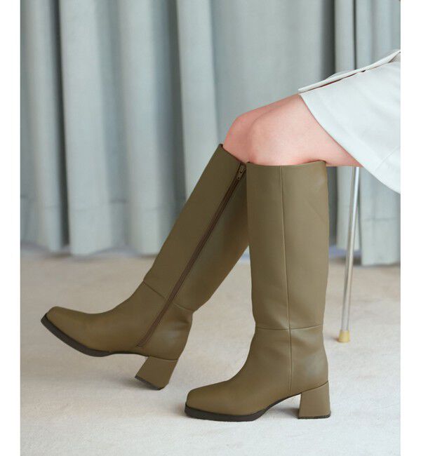 VIS「【抗菌防臭】スクエアトゥソフトロングブーツ」|ロングブーツ|カーキ
