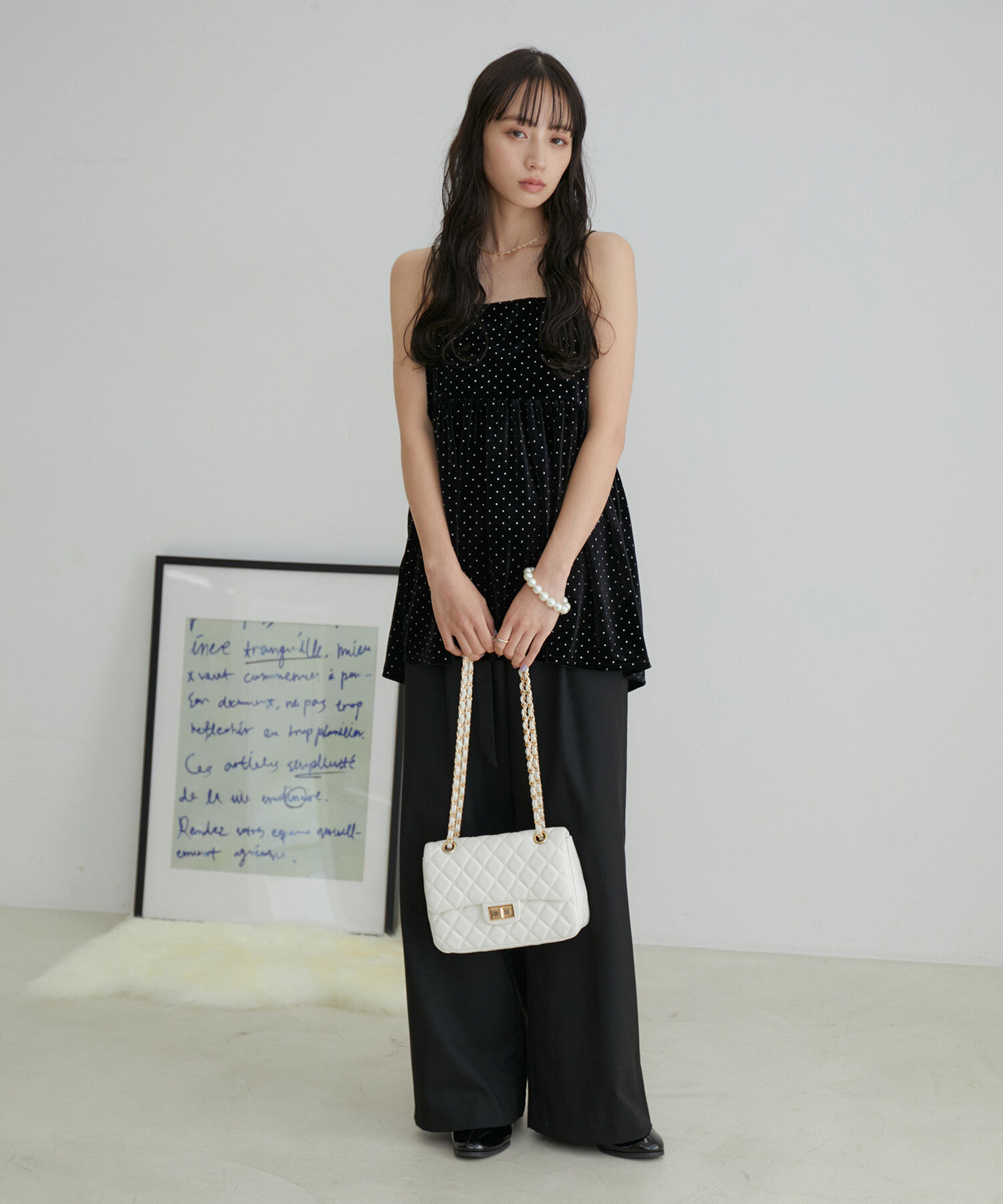 VIS「【選べる着丈】ラメドットベロアキャミトップス【洗える】」|キャミソール|