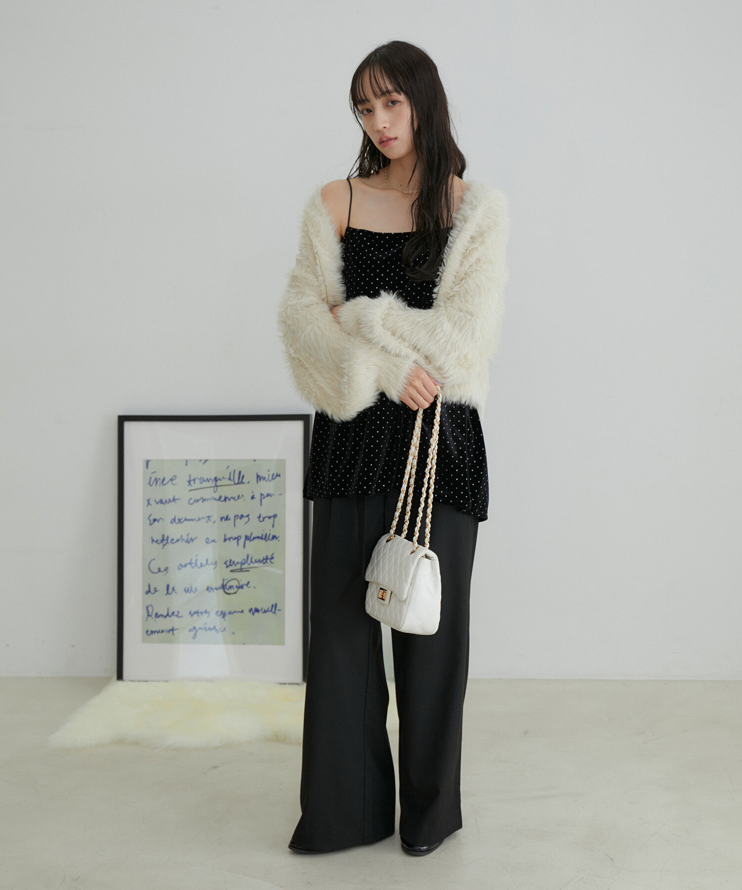 VIS「【選べる着丈】ラメドットベロアキャミトップス【洗える】」|キャミソール|