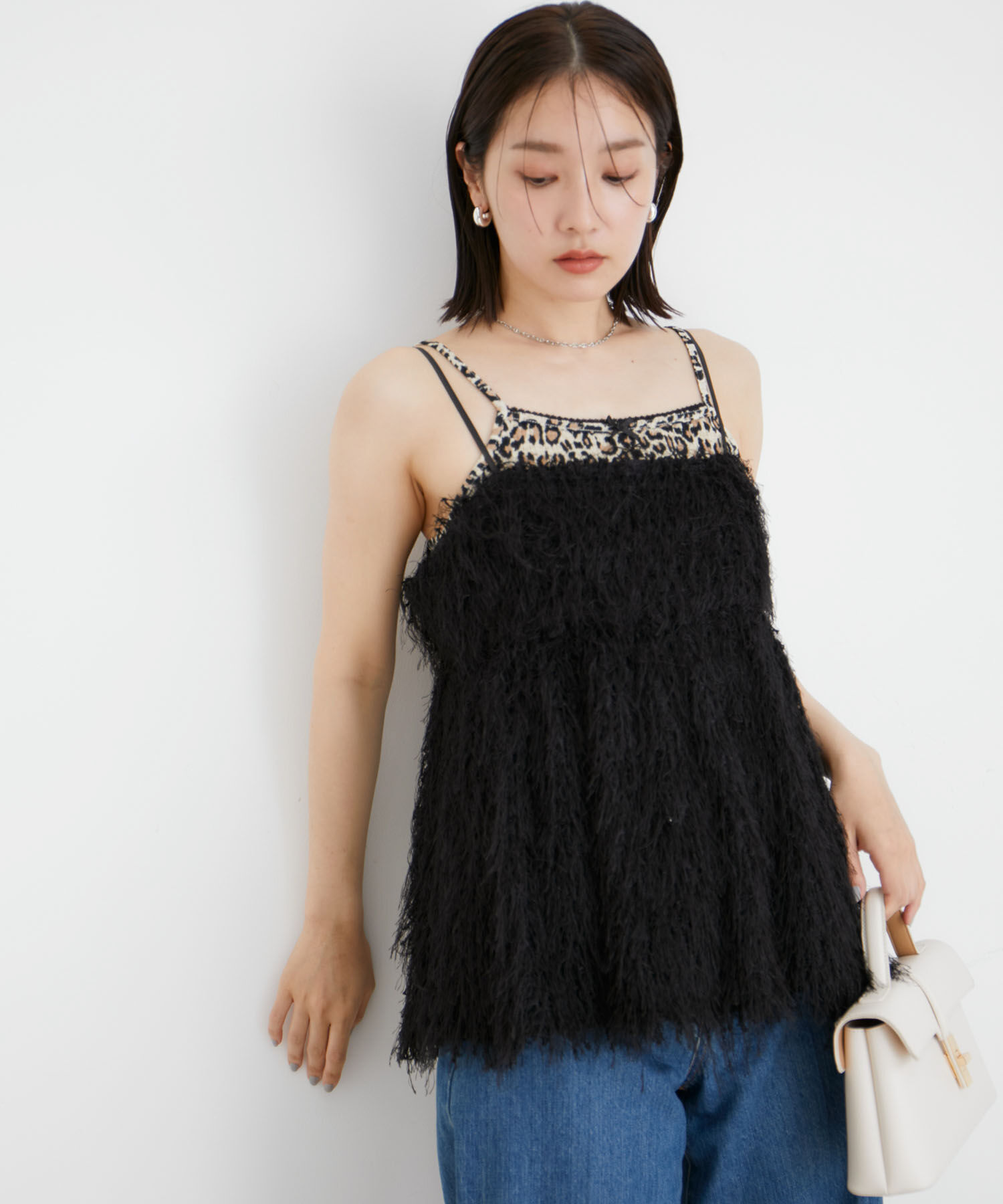 VIS「【洗える】フリンジフレアキャミブラウス」|シャツ・ブラウス|ブラック系(02)