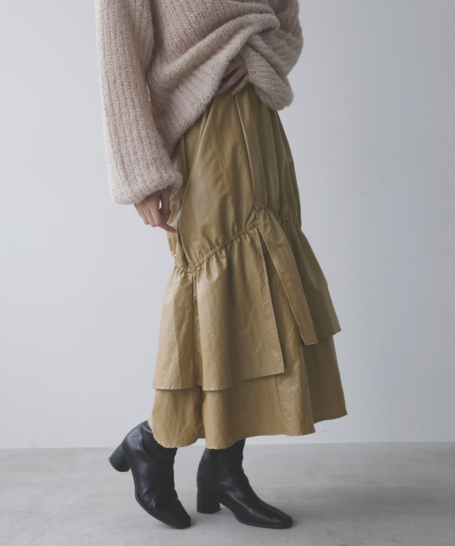 VIS「チンツ加工ギャザーロングスカート」|スカート|