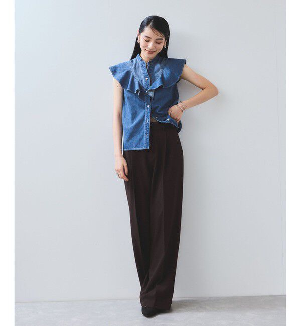 VIS「【UVケア/洗える】ラッフルデザインデニムブラウス」|シャツ・ブラウス|