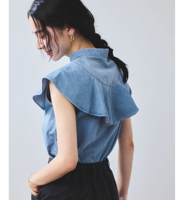 VIS「【UVケア/洗える】ラッフルデザインデニムブラウス」|シャツ・ブラウス|