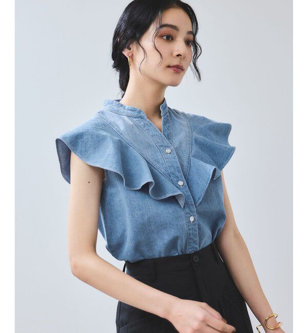 VIS「【UVケア/洗える】ラッフルデザインデニムブラウス」|シャツ・ブラウス|