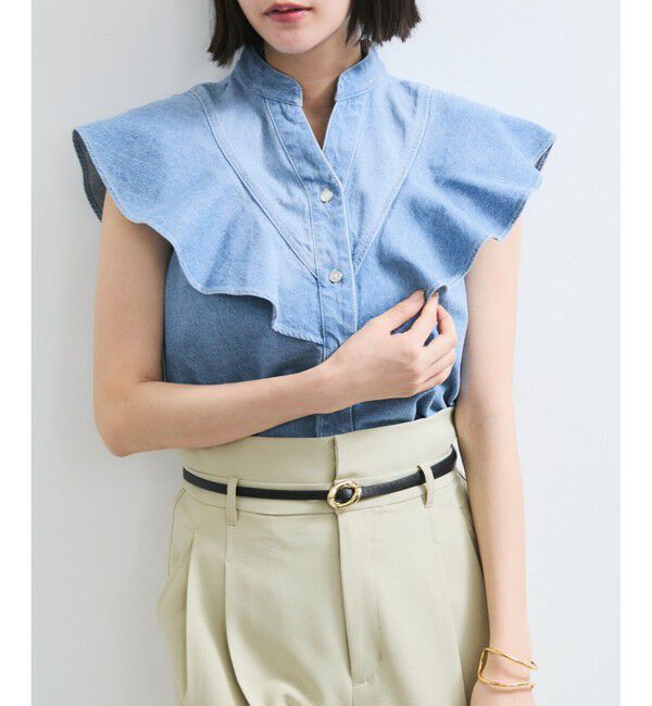 VIS「【UVケア/洗える】ラッフルデザインデニムブラウス」|シャツ・ブラウス|