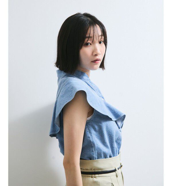 VIS「【UVケア/洗える】ラッフルデザインデニムブラウス」|シャツ・ブラウス|