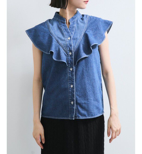 VIS「【UVケア/洗える】ラッフルデザインデニムブラウス」|シャツ・ブラウス|