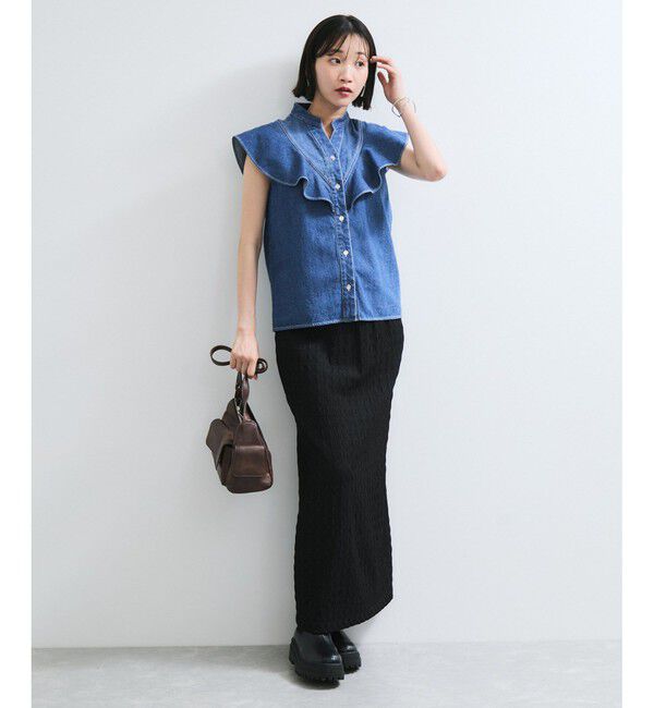 VIS「【UVケア/洗える】ラッフルデザインデニムブラウス」|シャツ・ブラウス|