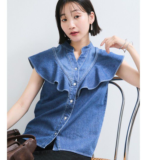 VIS「【UVケア/洗える】ラッフルデザインデニムブラウス」|シャツ・ブラウス|