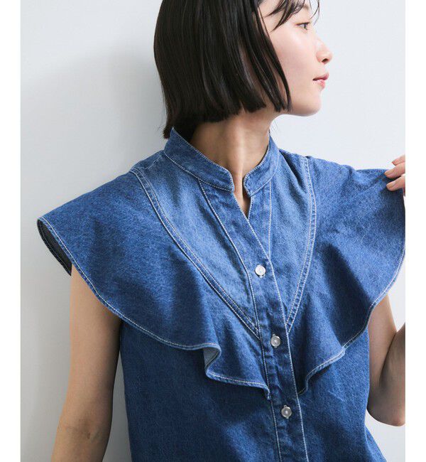 VIS「【UVケア/洗える】ラッフルデザインデニムブラウス」|シャツ・ブラウス|