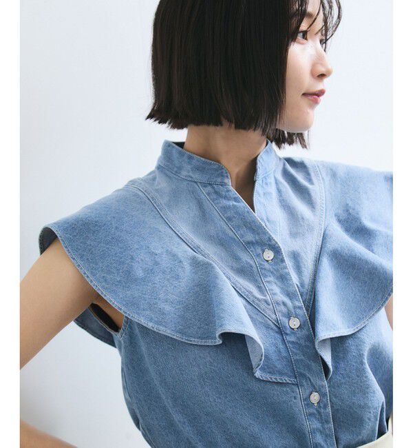 VIS「【UVケア/洗える】ラッフルデザインデニムブラウス」|シャツ・ブラウス|