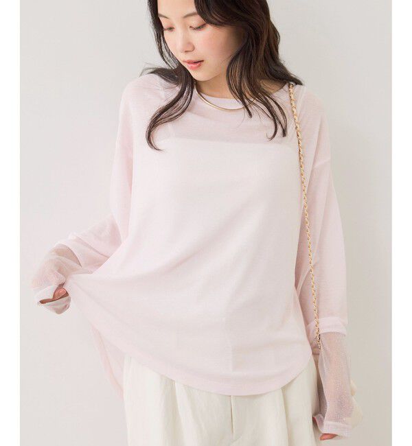 VIS「ラメメッシュスリーブ切り替えシアーロンT」|Tシャツ・カットソー|