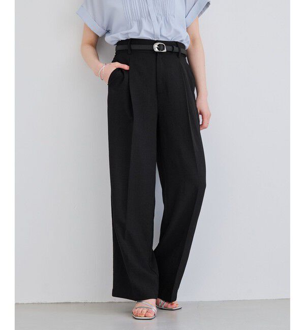 VIS「美easyリネンライクワイドパンツ/イージーケア・接触冷感・セットアップ対応」|チノ|ブラック(01)