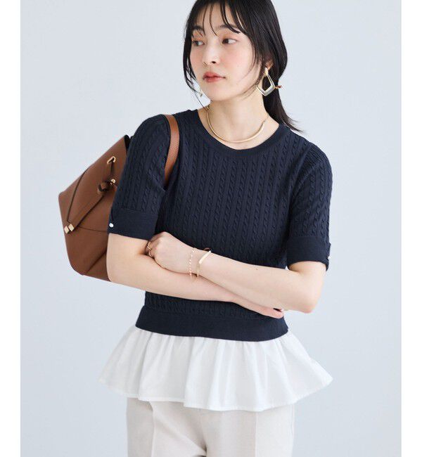 VIS「レイヤードケーブルハーフスリーブニット」|ニット・セーター|
