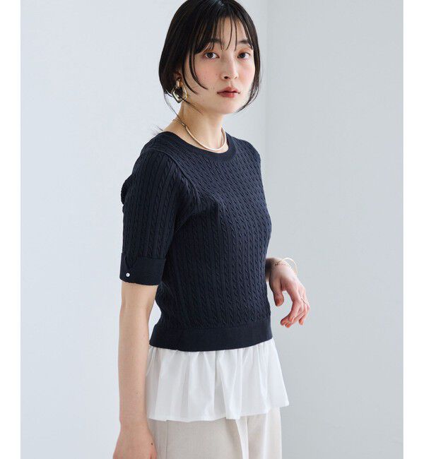 VIS「レイヤードケーブルハーフスリーブニット」|ニット・セーター|