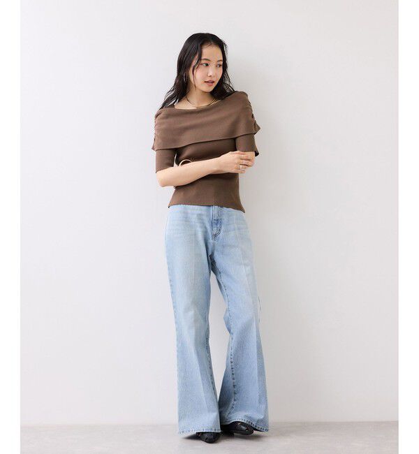 VIS「サイドギャザーオフショル5分袖ニット/イージーケア」|ニット・セーター|