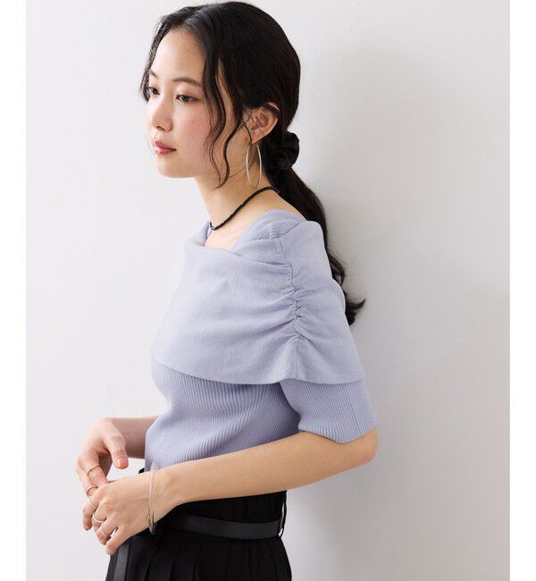 VIS「サイドギャザーオフショル5分袖ニット/イージーケア」|ニット・セーター|