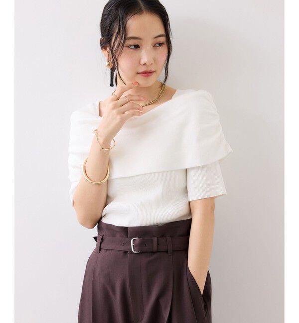 VIS「サイドギャザーオフショル5分袖ニット/イージーケア」|ニット・セーター|
