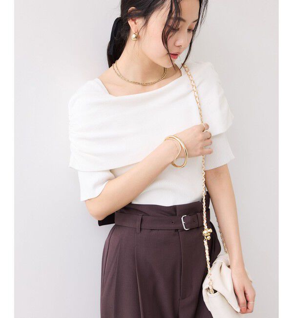 VIS「サイドギャザーオフショル5分袖ニット/イージーケア」|ニット・セーター|