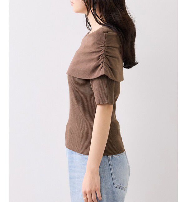 VIS「サイドギャザーオフショル5分袖ニット/イージーケア」|ニット・セーター|