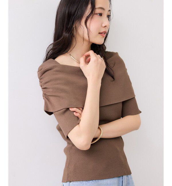 VIS「サイドギャザーオフショル5分袖ニット/イージーケア」|ニット・セーター|