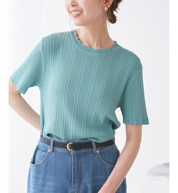 Rope&rsquo;Picnic「【UVカット・イージーケア・マシンウォッシャブル】八方映えニット スカラップニットプルオーバー」|ニット・セーター|