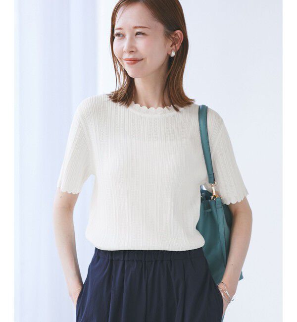 Rope&rsquo;Picnic「【UVカット・イージーケア・マシンウォッシャブル】八方映えニット スカラップニットプルオーバー」|ニット・セーター|