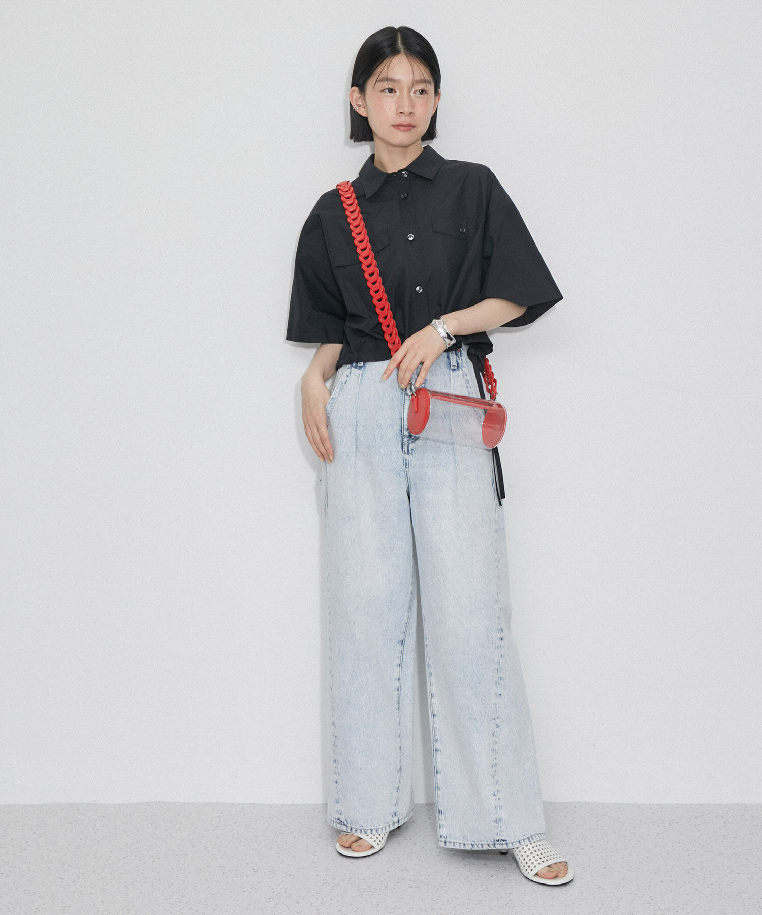 ADAM ET ROPE'「【サステナブル】クロップドギャザリングシャツ」|シャツ・ブラウス|