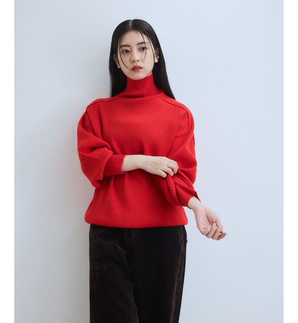ADAM ET ROPE'「【WEB限定】・【定番人気】WOOL混リブタートルニット」|ニット・セーター|レッド(60)