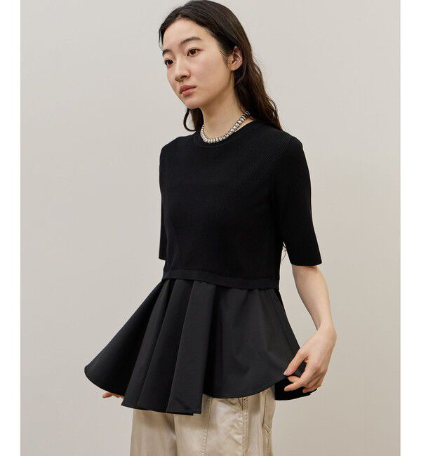 ADAM ET ROPE'「【サステナブル】ペプラムコンビハーフスリーブニット」|ニット・セーター|ブラック(01)