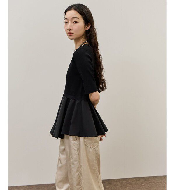 ADAM ET ROPE'「【サステナブル】ペプラムコンビハーフスリーブニット」|ニット・セーター|