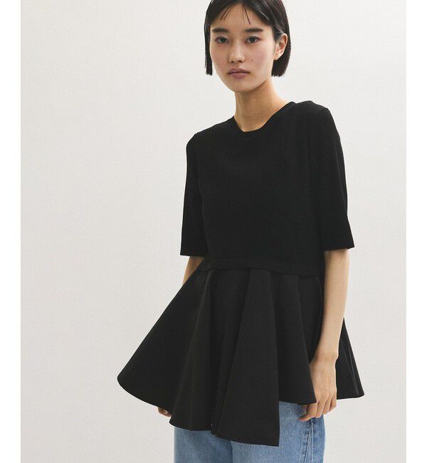 ADAM ET ROPE'「【サステナブル】ペプラムコンビハーフスリーブニット」|ニット・セーター|