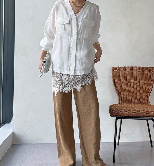  「【WEB限定】ノーカラーブルゾンライクシャツ」|シャツ・ブラウス|